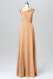 Chiffon Column Straps Sleeveless Bridesmaid Dress-B03082