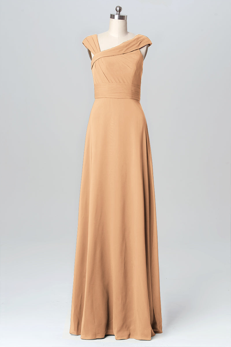 Chiffon Column Straps Sleeveless Bridesmaid Dress-B03082