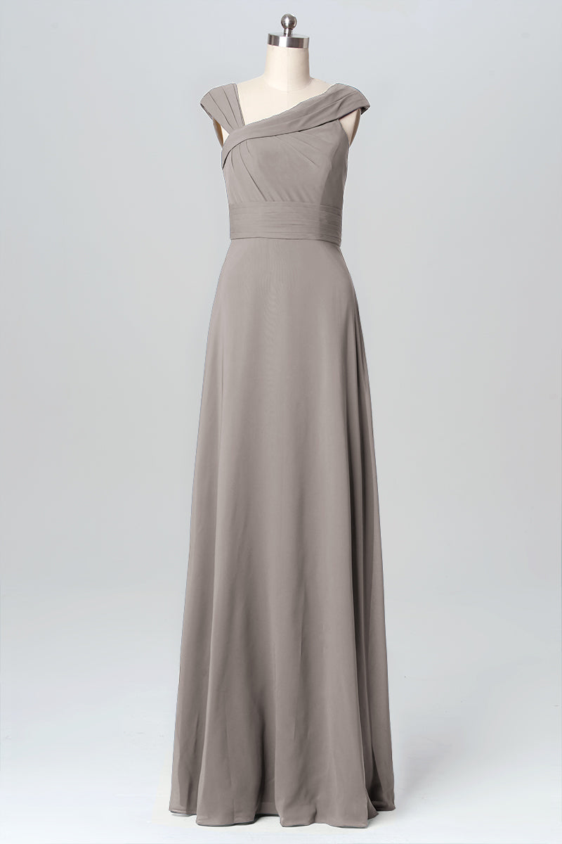 Chiffon Column Straps Sleeveless Bridesmaid Dress-B03082