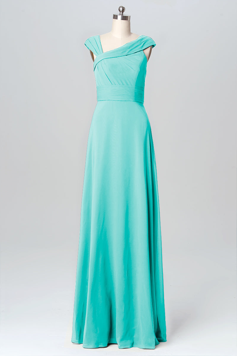 Chiffon Column Straps Sleeveless Bridesmaid Dress-B03082