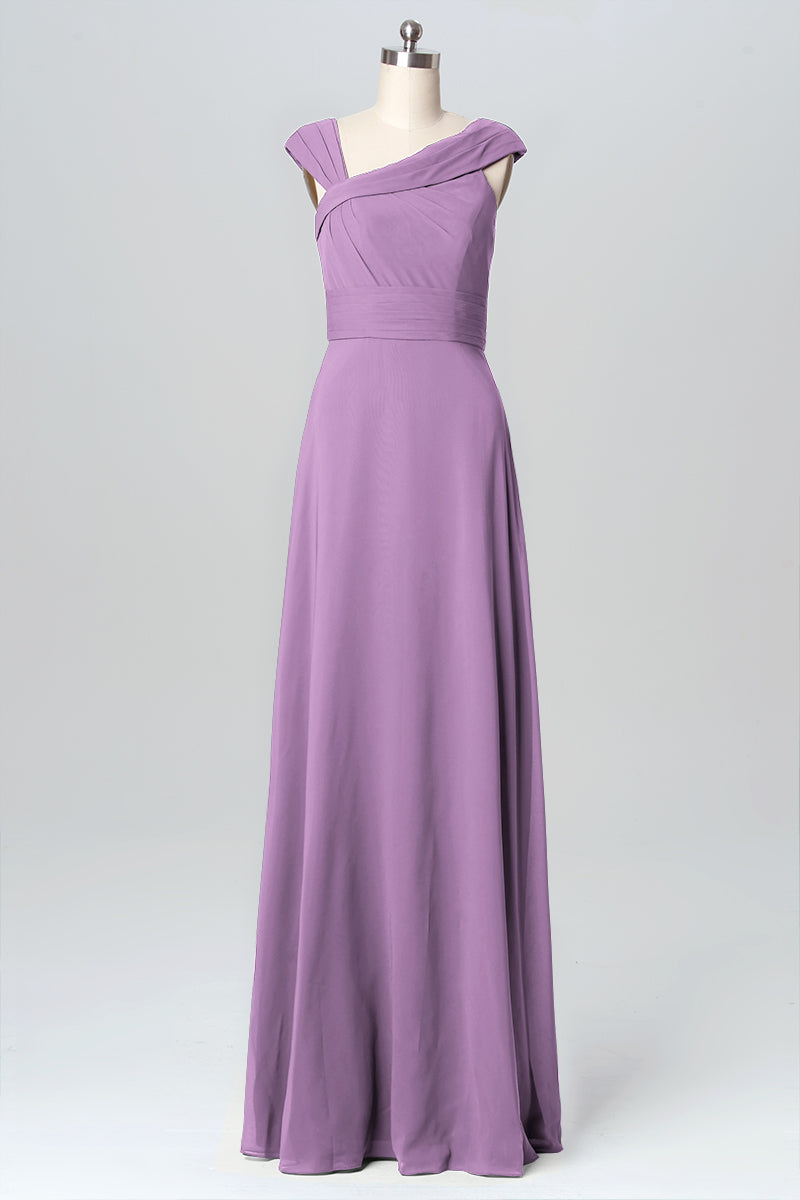 Chiffon Column Straps Sleeveless Bridesmaid Dress-B03082