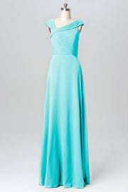 Chiffon Column Straps Sleeveless Bridesmaid Dress-B03082