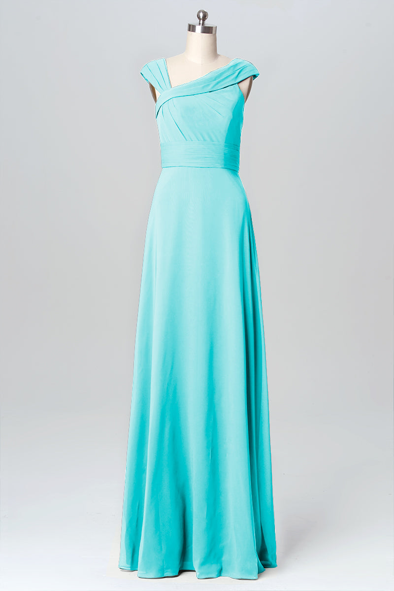 Chiffon Column Straps Sleeveless Bridesmaid Dress-B03082