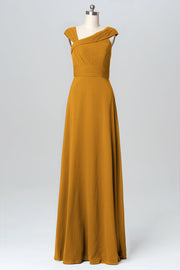 Chiffon Column Straps Sleeveless Bridesmaid Dress-B03082