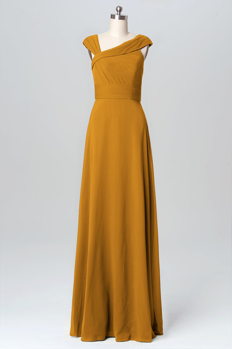 Chiffon Column Straps Sleeveless Bridesmaid Dress-B03082