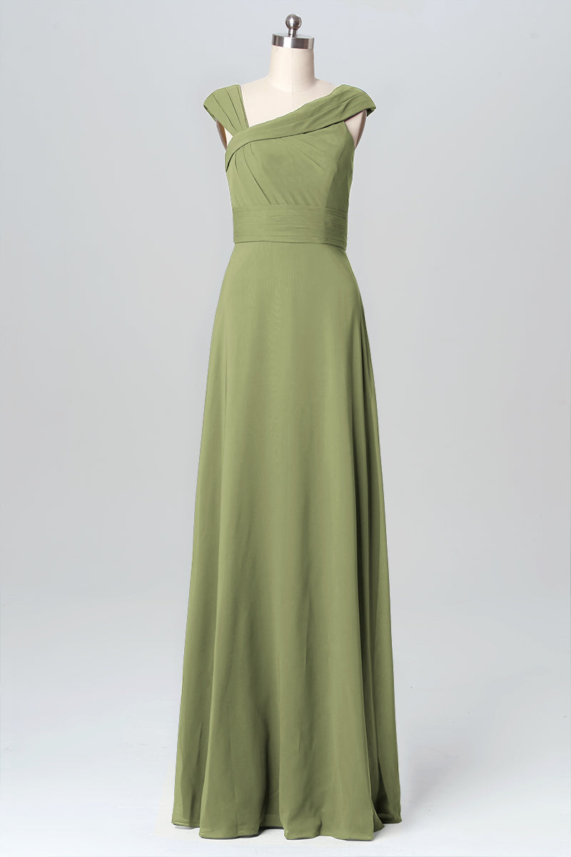 Chiffon Column Straps Sleeveless Bridesmaid Dress-B03082