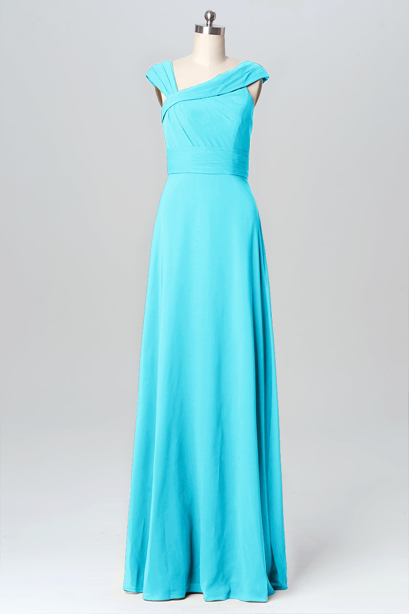 Chiffon Column Straps Sleeveless Bridesmaid Dress-B03082