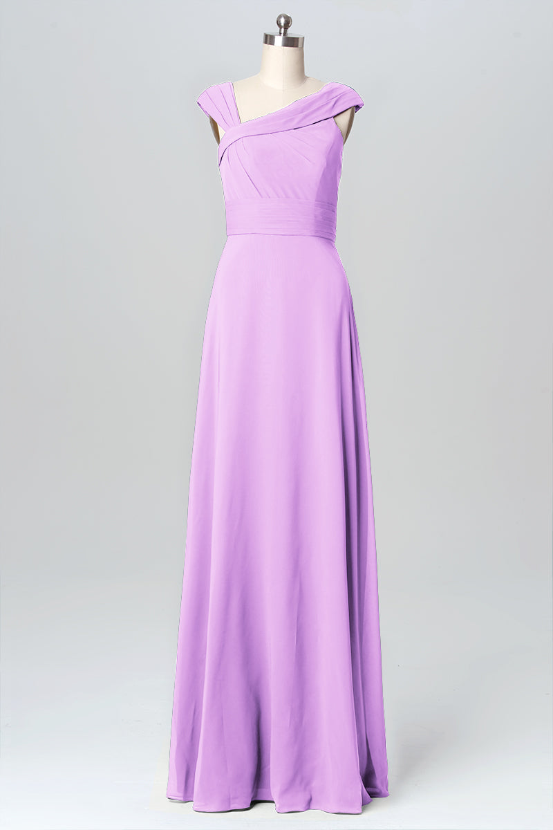 Chiffon Column Straps Sleeveless Bridesmaid Dress-B03082