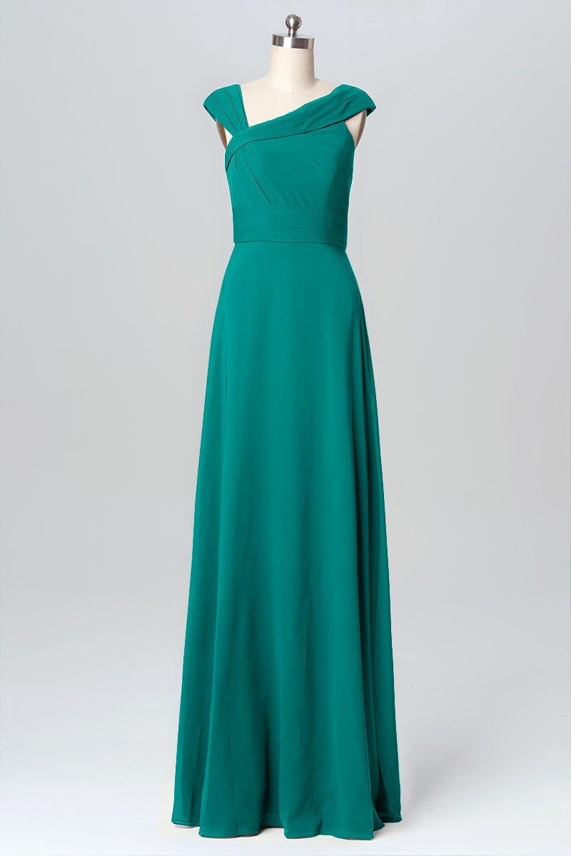 Chiffon Column Straps Sleeveless Bridesmaid Dress-B03082