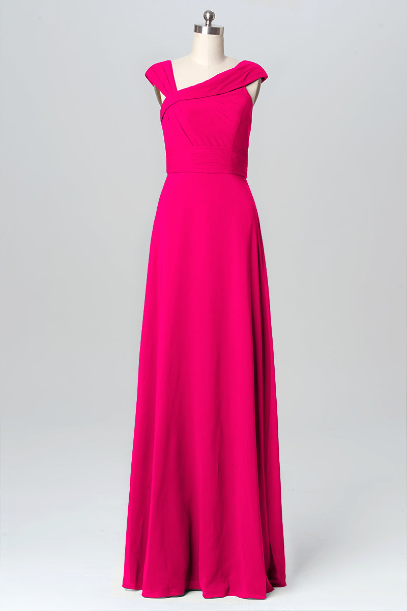Chiffon Column Straps Sleeveless Bridesmaid Dress-B03082