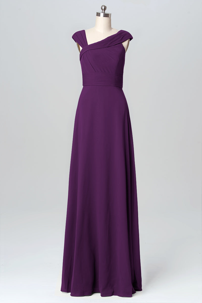 Chiffon Column Straps Sleeveless Bridesmaid Dress-B03082