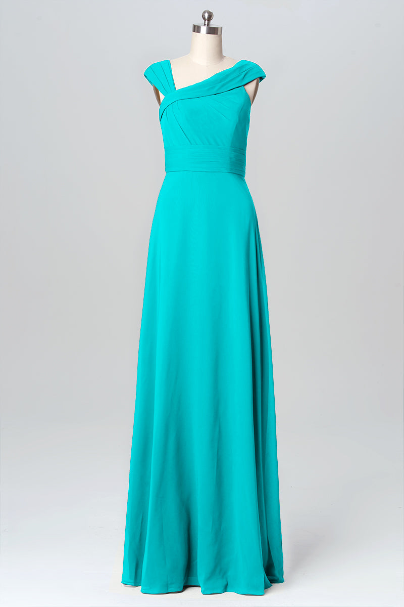 Chiffon Column Straps Sleeveless Bridesmaid Dress-B03082