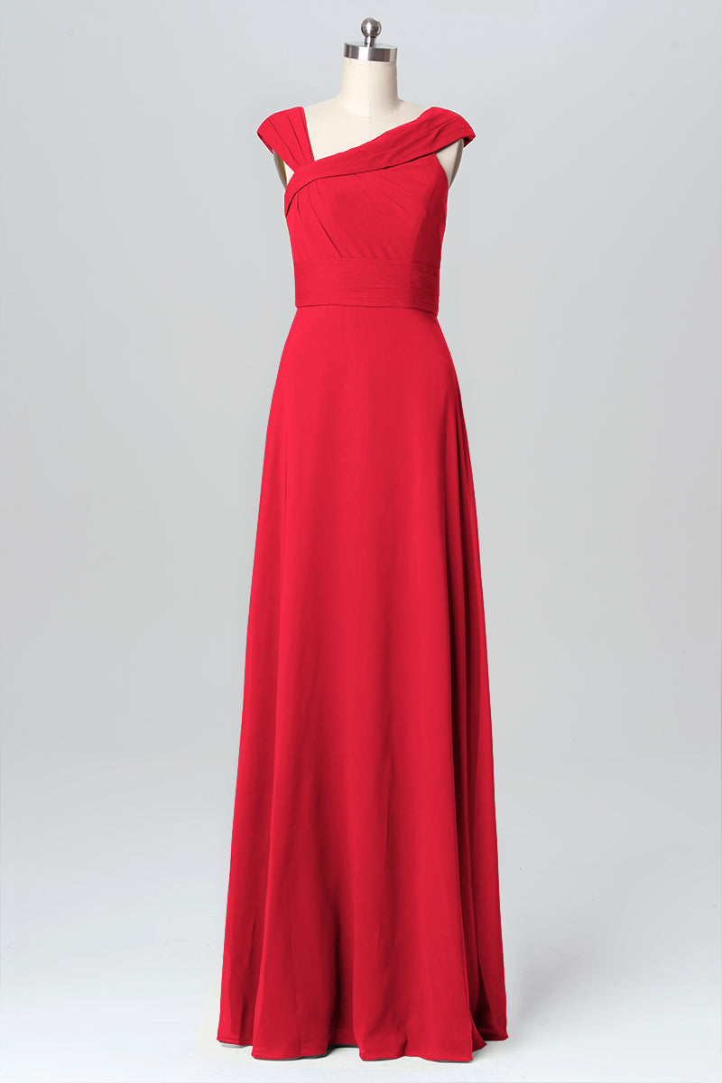 Chiffon Column Straps Sleeveless Bridesmaid Dress-B03082