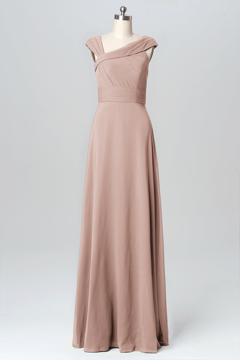Chiffon Column Straps Sleeveless Bridesmaid Dress-B03082