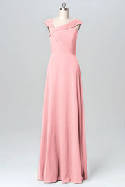 Chiffon Column Straps Sleeveless Bridesmaid Dress-B03082