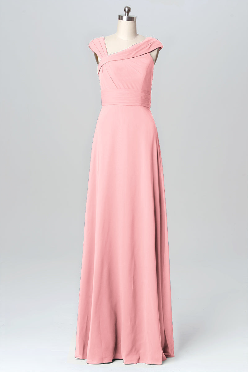 Chiffon Column Straps Sleeveless Bridesmaid Dress-B03082