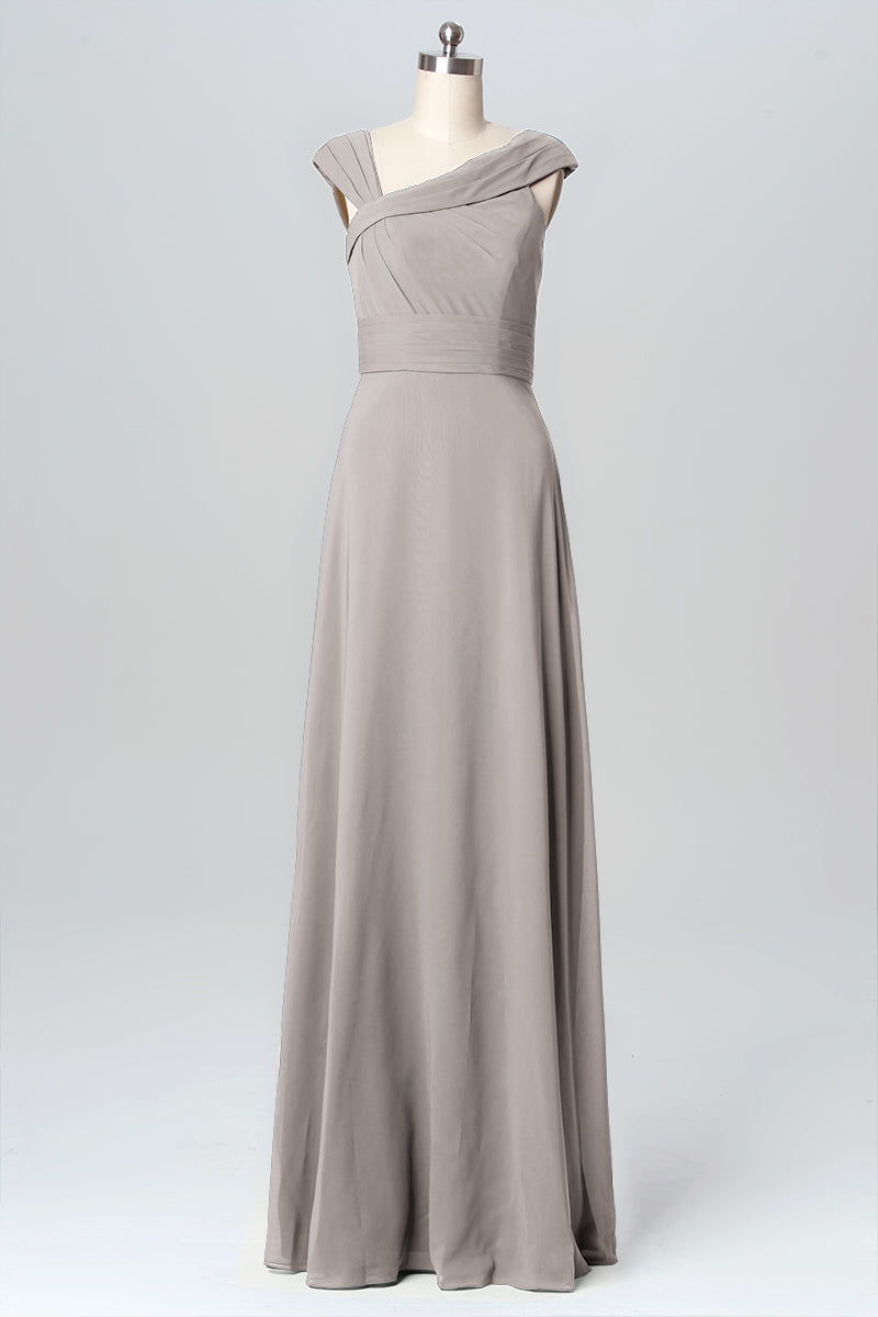 Chiffon Column Straps Sleeveless Bridesmaid Dress-B03082