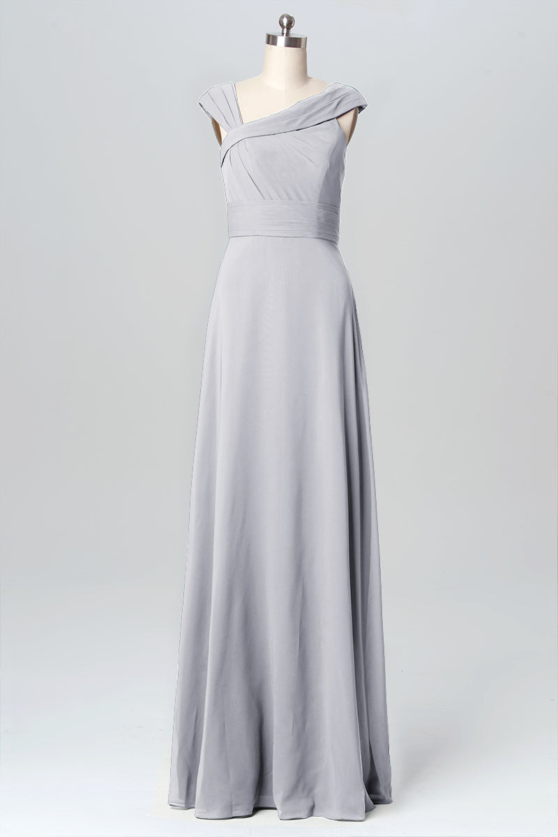 Chiffon Column Straps Sleeveless Bridesmaid Dress-B03082