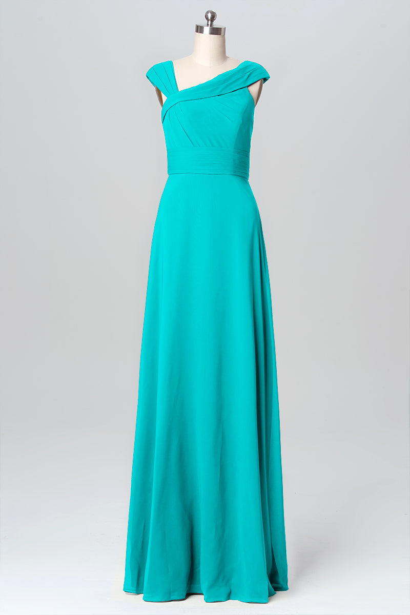 Chiffon Column Straps Sleeveless Bridesmaid Dress-B03082