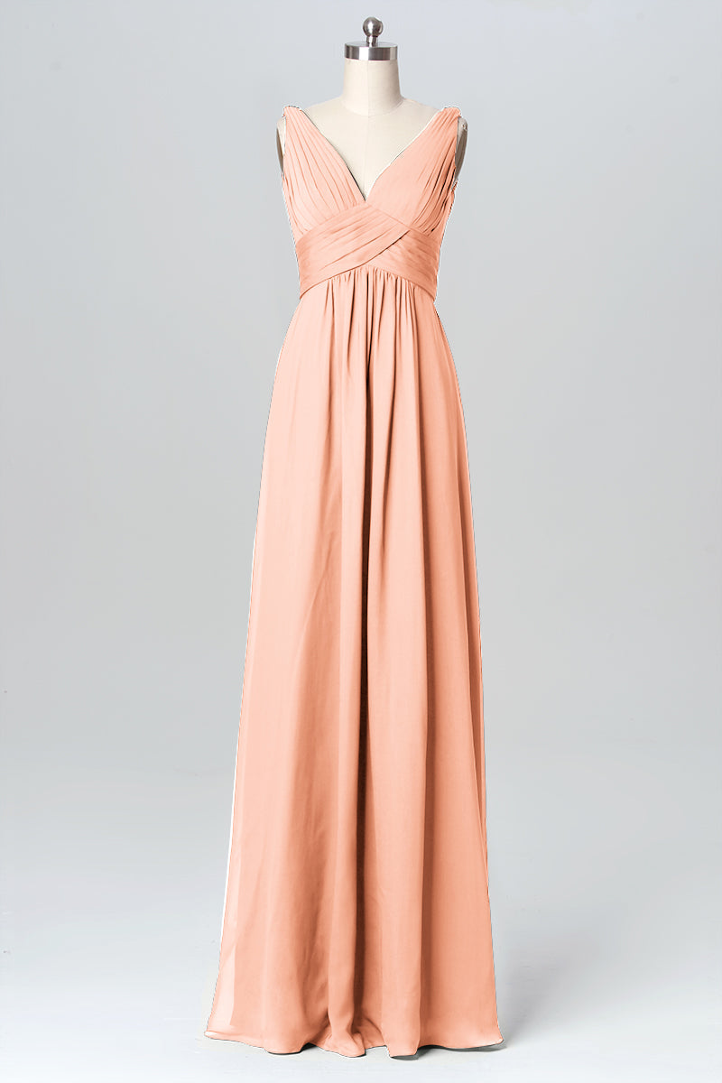 Chiffon Column V-Neck Sleeveless Bridesmaid Dress-B03086