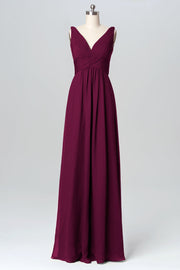 Chiffon Column V-Neck Sleeveless Bridesmaid Dress-B03086