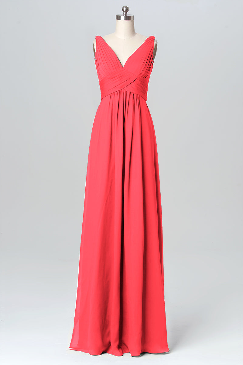 Chiffon Column V-Neck Sleeveless Bridesmaid Dress-B03086