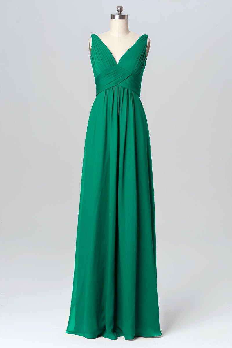 Chiffon Column V-Neck Sleeveless Bridesmaid Dress-B03086