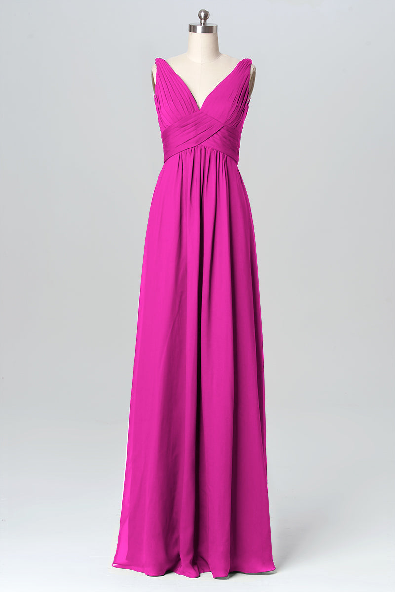 Chiffon Column V-Neck Sleeveless Bridesmaid Dress-B03086
