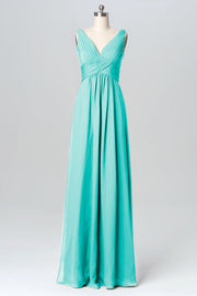 Chiffon Column V-Neck Sleeveless Bridesmaid Dress-B03086