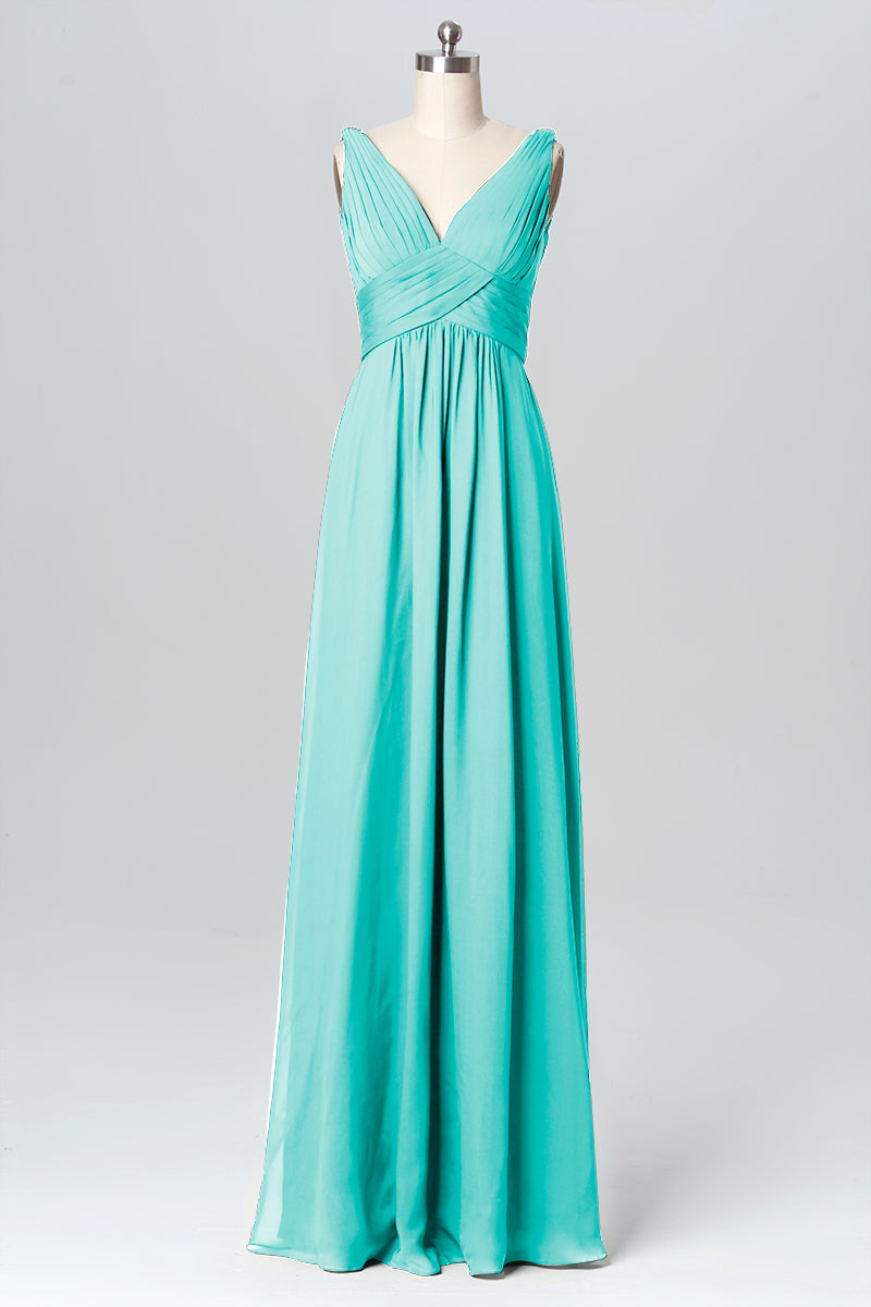 Chiffon Column V-Neck Sleeveless Bridesmaid Dress-B03086