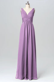 Chiffon Column V-Neck Sleeveless Bridesmaid Dress-B03086