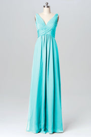 Chiffon Column V-Neck Sleeveless Bridesmaid Dress-B03086