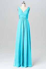 Chiffon Column V-Neck Sleeveless Bridesmaid Dress-B03086