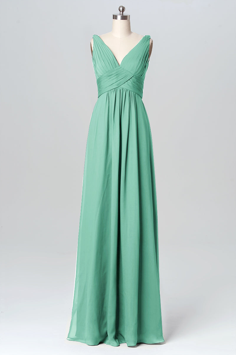 Chiffon Column V-Neck Sleeveless Bridesmaid Dress-B03086