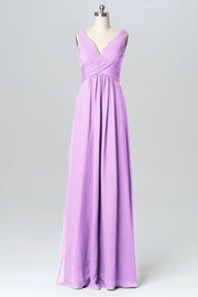 Chiffon Column V-Neck Sleeveless Bridesmaid Dress-B03086