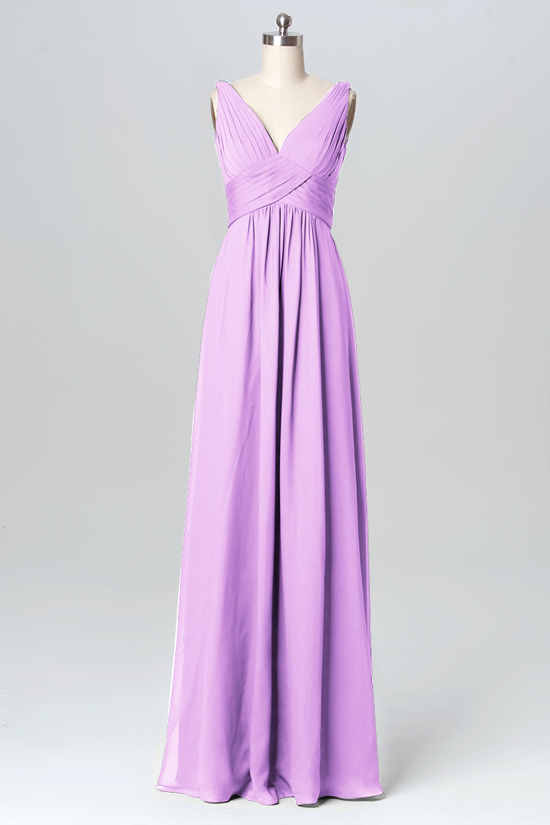 Chiffon Column V-Neck Sleeveless Bridesmaid Dress-B03086