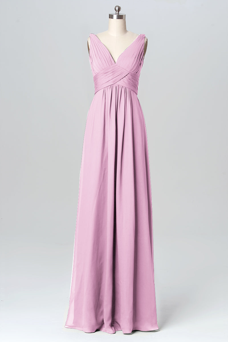 Chiffon Column V-Neck Sleeveless Bridesmaid Dress-B03086