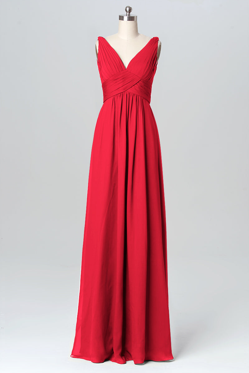 Chiffon Column V-Neck Sleeveless Bridesmaid Dress-B03086