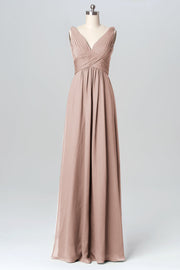 Chiffon Column V-Neck Sleeveless Bridesmaid Dress-B03086