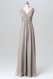 Chiffon Column V-Neck Sleeveless Bridesmaid Dress-B03086