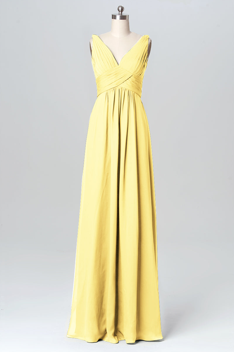 Chiffon Column V-Neck Sleeveless Bridesmaid Dress-B03086