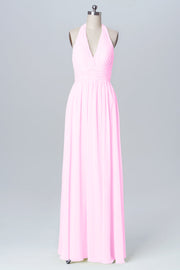 Chiffon Column Halter Sleeveless Bridesmaid Dress-B03091
