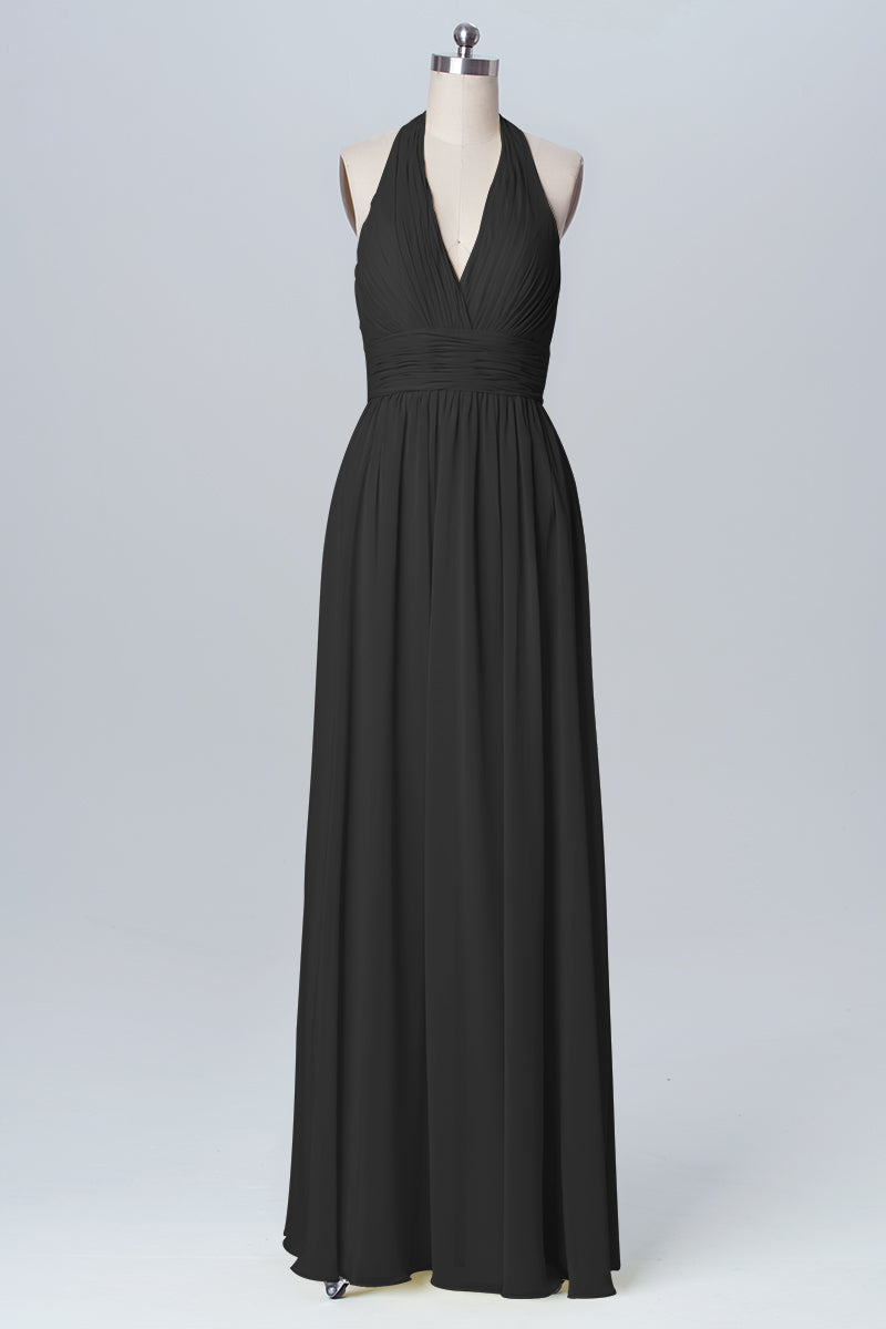 Chiffon Column Halter Sleeveless Bridesmaid Dress-B03091