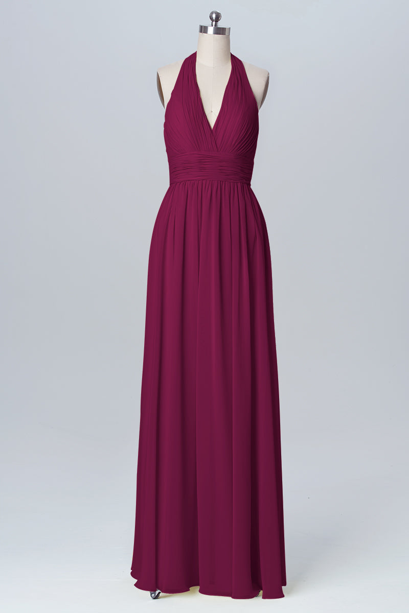 Chiffon Column Halter Sleeveless Bridesmaid Dress-B03091