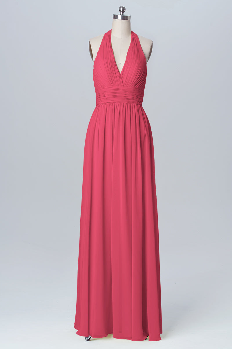Chiffon Column Halter Sleeveless Bridesmaid Dress-B03091