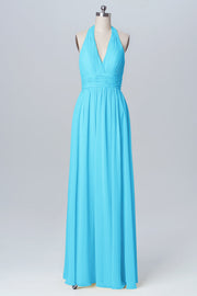 Chiffon Column Halter Sleeveless Bridesmaid Dress-B03091