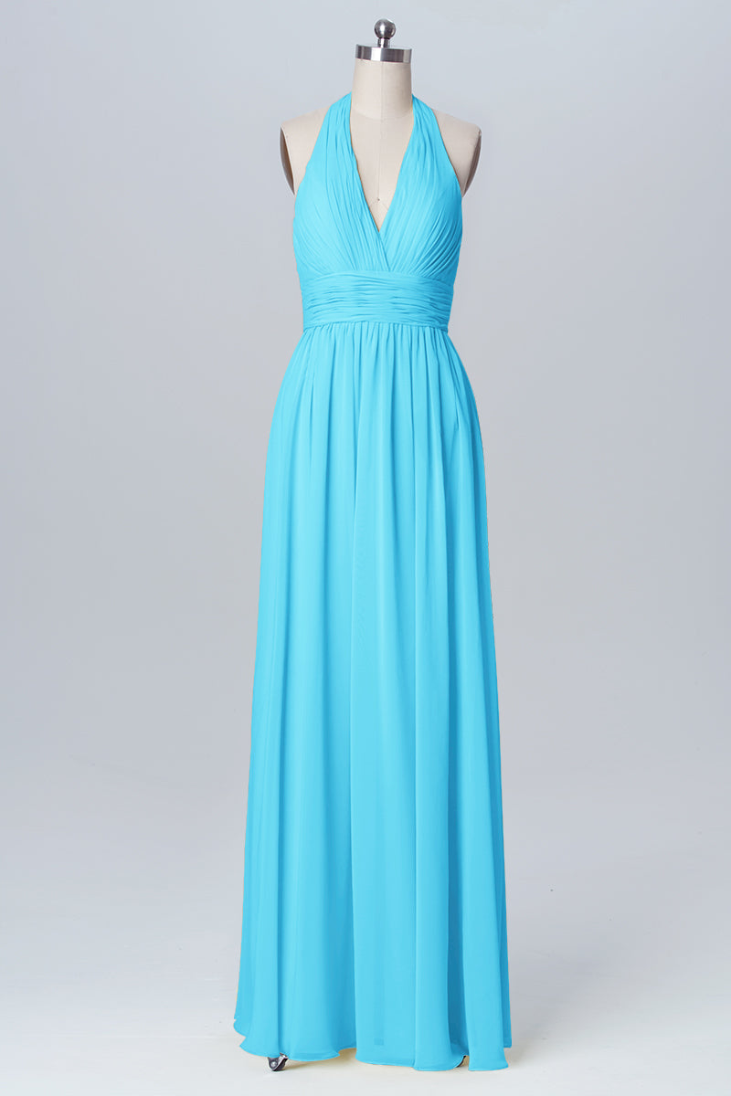 Chiffon Column Halter Sleeveless Bridesmaid Dress-B03091