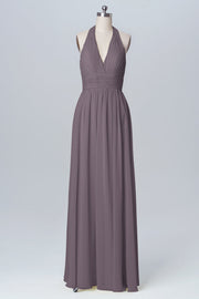 Chiffon Column Halter Sleeveless Bridesmaid Dress-B03091