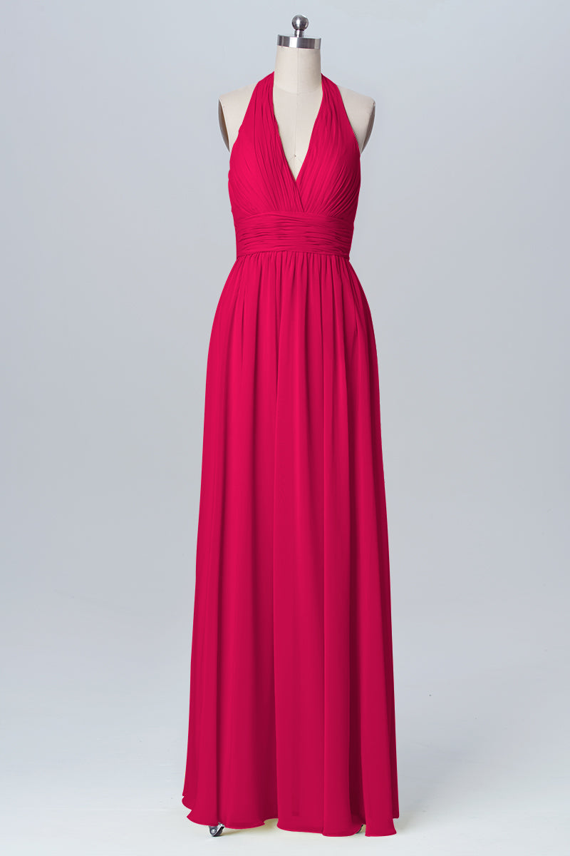 Chiffon Column Halter Sleeveless Bridesmaid Dress-B03091