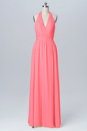 Chiffon Column Halter Sleeveless Bridesmaid Dress-B03091